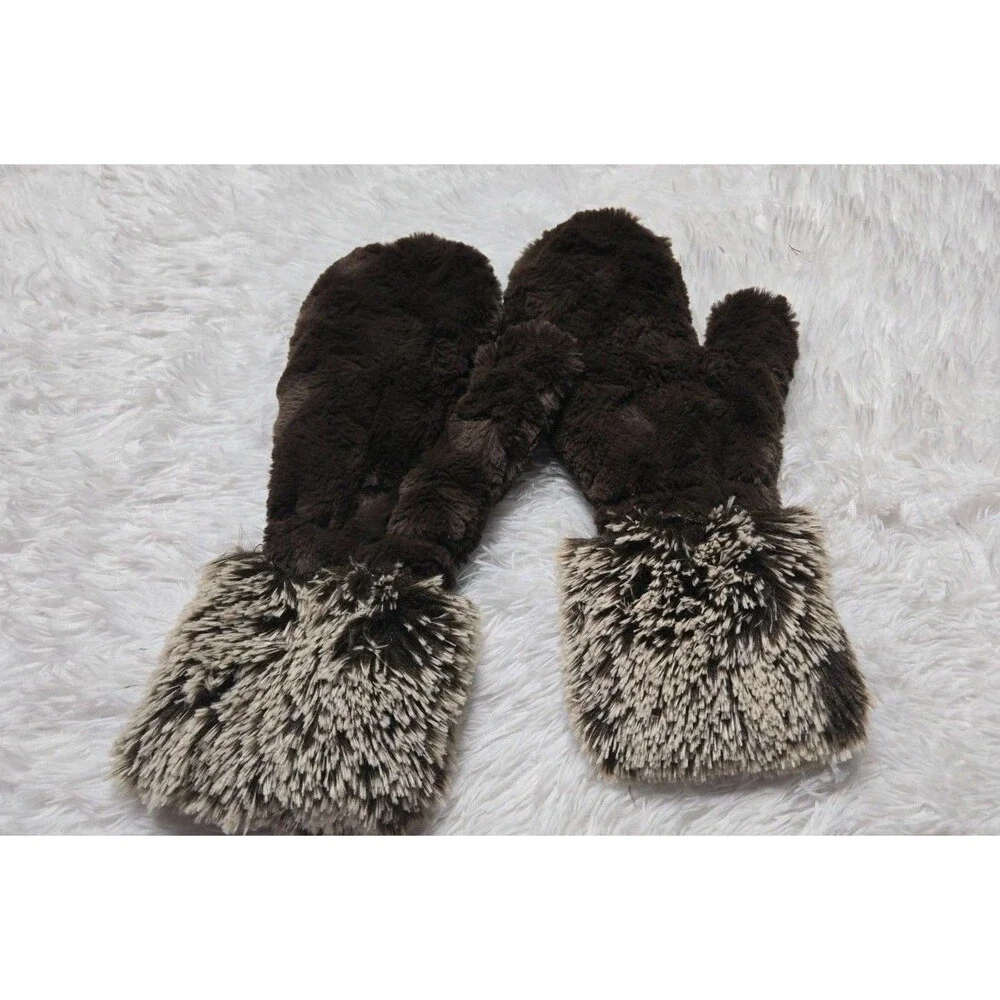 Pandemonium Seattle Brown Faux Fur Fingerless Texting Gloves & Mittens One Size